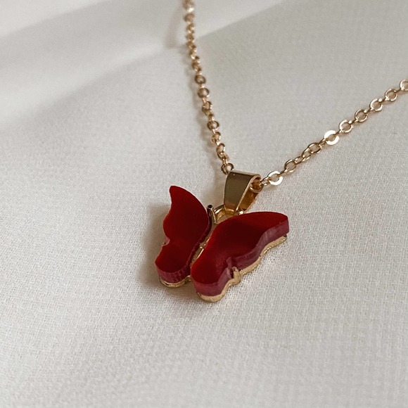 Red Gold Acrylic Butterfly Necklace - Picture 6 of 6